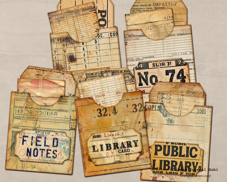 Vintage Library Loaded Pocket Tags, Number Labels (digital Download ...