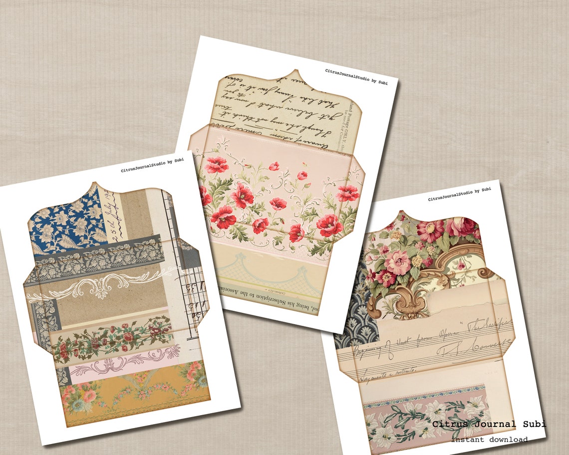 Junk Journal Envelopes, Spring Envelopes, Vintage Roses, Vintage ...
