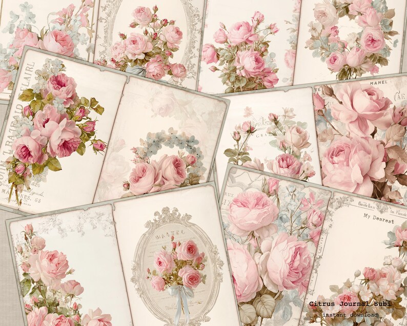 Shabby Chic Junk Journal Kit, Vintage Roses Journal Pages, Cottagecore ...
