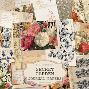 Diário de Rosas Vintage, Diário de Flores, Colagem de Diário de Flores, Diário para Imprimir, Papel de Parede Rosa, Papel de Parede Vintage para Scrapbook Floral