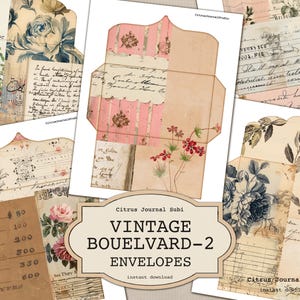 Vintage Junk Journal-envelop, afdrukbare enveloppen, bloemenenvelop afdrukbaar, digitale envelop, Shabby Chic Ephemera, afdrukbare Cottagecore