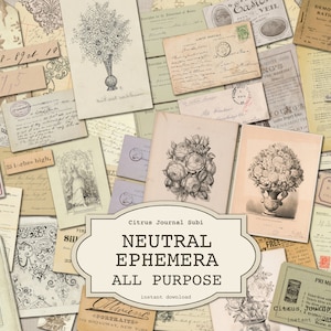Éphémères neutres, journal indésirable, éphémères vintage, encart de journal, carte postale, enveloppes chargées, coupes difficiles, journal imprimable, éphémères floraux