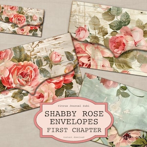 Koperty w stylu shabby chic, koperty kwiatowe, róże shabby, koperty do druku, koperty różowe, koperty Junk Journal, koperty vintage roses
