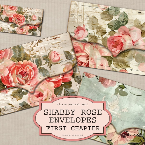 Shabby Chic Envelopes, Floral Envelopes, Shabby Roses, Printable Envelopes, Pink Envelopes, Junk Journal Envelopes, Vintage Roses Envelope