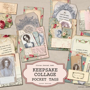 Bolsillos para diarios basura, rosas vintage, bolsillos románticos para álbumes de recortes, etiquetas para diarios basura, etiquetas vintage de mujer, bolsillo con relleno, etiquetas con relleno