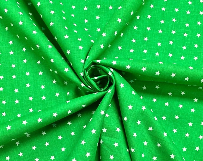 100 Green Cotton Fabric with White Stars Etsy