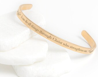 I can do all things through Christ who strengthens me Metal Cuff Bracelet | Christian Jewelry | Bible Verse | Jewelry |  Gifts for Her |