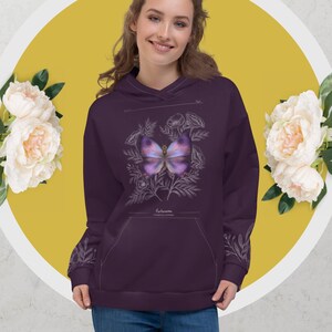Women's Botanical Butterfly Hoodie | Cute Hoodies | Artist Gift | Botanical Art Inspired Clothing | Aesthetic Hoodies | Floral Shirt image 1
