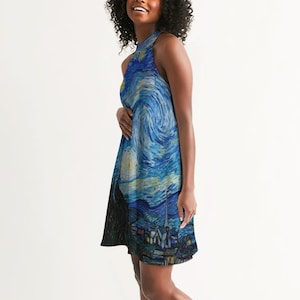 Women's Van Gogh Starry Night Halter Dress  | Loose Flowy Dress | Artist Gift | Art Inspired Clothing
