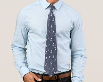 Men's Winter Puffin Neck Tie | Men's Formal | Wedding Attire | Gifts for Him | Artist | Fine Art Clothing | Art Inspired | Cool Ties |