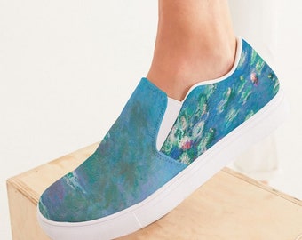 Women&#39;s Monet Water Lilies Slip-On Canvas Shoe | Artist Gifts | Art Inspired Clothing | Painted Shoes | Gifts for Painters | Fine Art