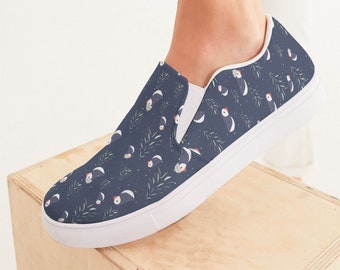 Women's Winter Puffins Slip-On Canvas Shoe | Cute Accessories | Bird Lover Gift