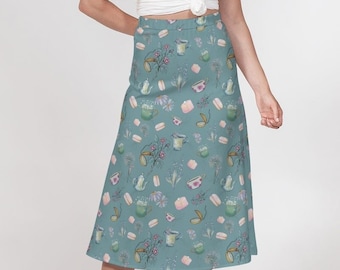 Women's  Garden Tea Party High Waisted A-Line Midi Skirt