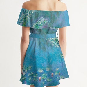 Women&#39;s Monet Water Lilies Off-Shoulder Dress  | Loose Flowy Dress | Artist Gift | Art Inspired Clothing |