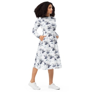 Toile Print Long Sleeve Midi Dress (With Pockets!) (2XS - 6X)