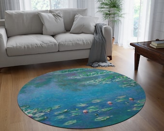 Monet Water Lilies Round Rug | 60" Polyester Chenille