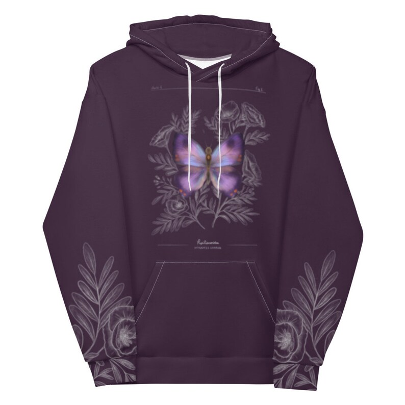 Women's Botanical Butterfly Hoodie | Cute Hoodies | Artist Gift | Botanical Art Inspired Clothing | Aesthetic Hoodies | Floral Shirt image 5