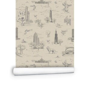 Chicago Toile de Jouy Tapete | Handgezeichnetes Schälen und Aufkleben | Traditionell Bild 10