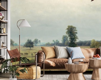 Country with Grazing Cows Wallpaper Mural | Peel and Stick Fine Art Decor
