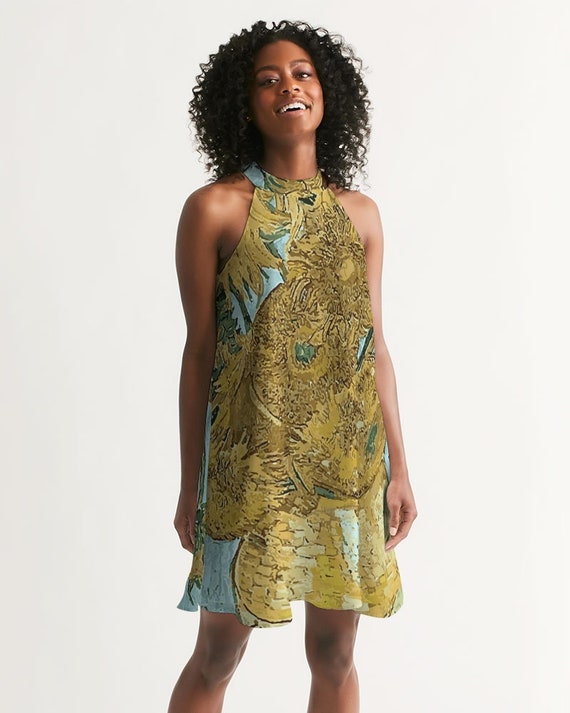 sunflower halter dress Van Gogh Sunflowers white-collar
