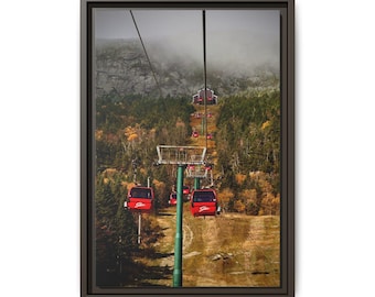 Autumn Ascent | Red Ski Lift Cable Cars Matte Canvas Framed | Mountain Landscape Wall Art | Stowe, Vermont