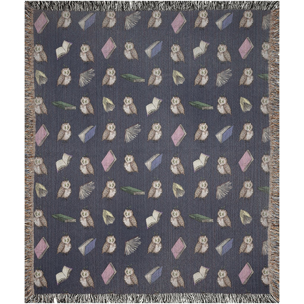 Books and Owls Woven Blanket | 100% Cotton Throw