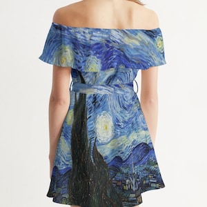 Women's Van Gogh Starry Night Off-Shoulder Dress  | Loose Flowy Dress | Artist Gift | Art Inspired Clothing | Cute Dresses | Bridesmaid