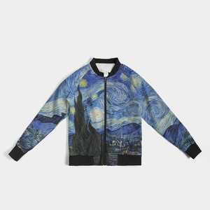 Giacca bomber da donna con stampa Notte stellata di Van Gogh / Abbigliamento ispirato all'arte / Regali artistici / Giacche dipinte / Regali per artisti / Regali di Van Gogh /