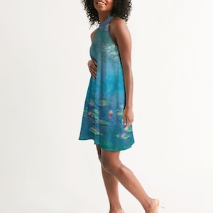 Women&#39;s Monet&#39;s Water Lilies Halter Dress  | Loose Flowy Dress | Artist Gift | Art Inspired Clothing |
