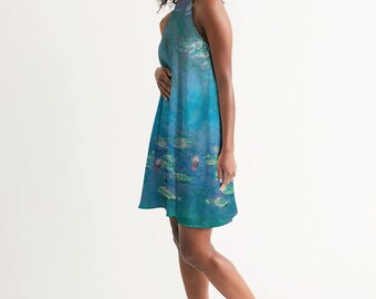 Women&#39;s Monet&#39;s Water Lilies Halter Dress  | Loose Flowy Dress | Artist Gift | Art Inspired Clothing |