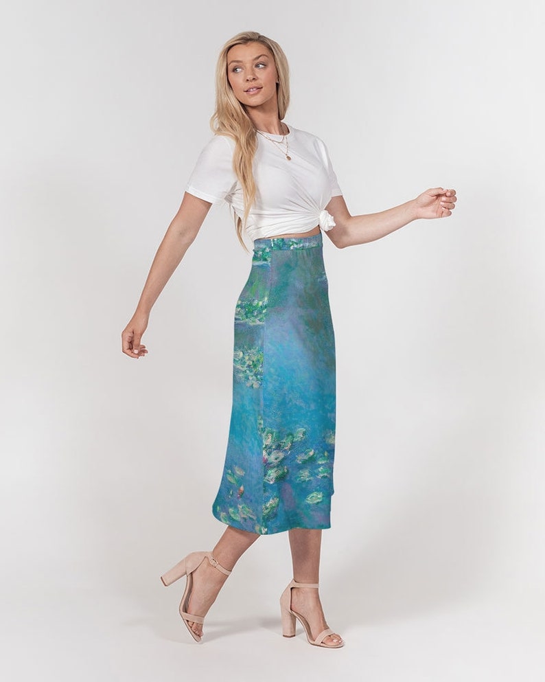 Monet Water Lilies Women's A-Line Midi Skirt | Art Inspired Clothing | Midi Skirt | Artistic Clothing | Cute | Painting | Artist image 3