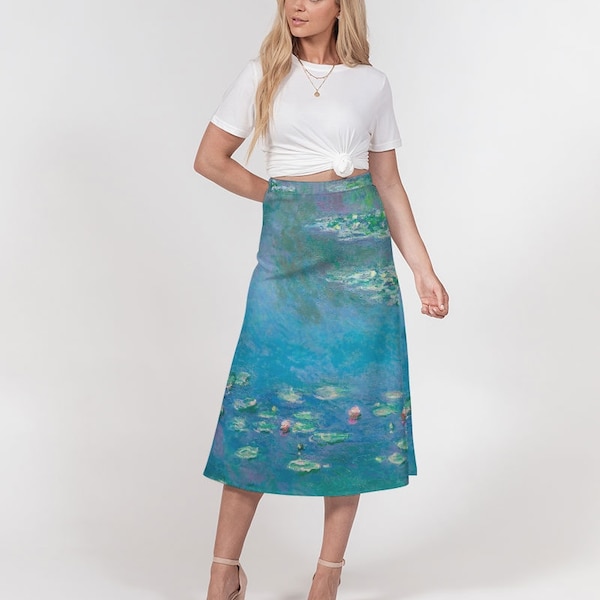 Jupe mi-longue trapèze pour femmes Monet Water Lilies | Vêtements inspirés de l'art | Jupe mi-longue | Vêtements artistiques | Mignon | Peinture | Artiste