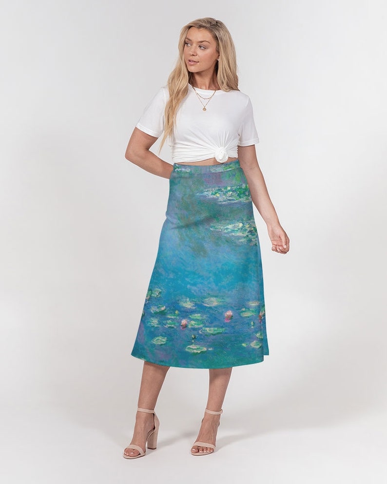 Monet Water Lilies Women's A-Line Midi Skirt | Art Inspired Clothing | Midi Skirt | Artistic Clothing | Cute | Painting | Artist image 1
