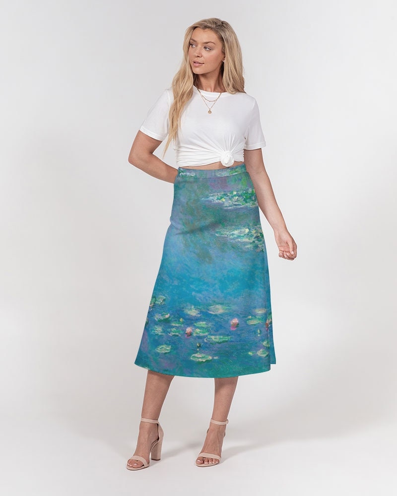 Monet Water Lilies Women's A-Line Midi Skirt | Art Inspired Clothing | Midi Skirt | Artistic Clothing | Cute | Painting | Artist