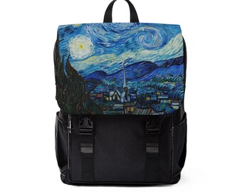 Van Gogh  Backpack| Starry Night Casual Shoulder Backpack | Classic Art Gifts | 13&quot; Laptop Travel Bag | Cool Backpacks | Back to School |