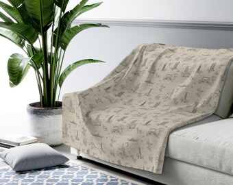 Chicago Toile De Jouy Sherpa Blanket | Hand Drawn Pattern Pattern
