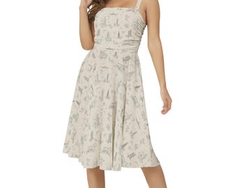 Chicago Toile Sleeveless Square Neck Flare Hem Midi Dress