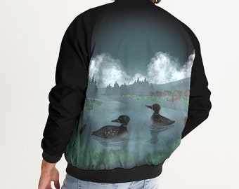 Men's Loon Bomber Jacket | Hand-Painted Bird Art Clothing