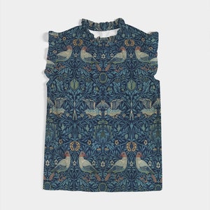 Top con maniche a volant William Morris Birds da donna / Camicie carine / Abbigliamento ispirato all'arte / Regali a tema uccelli / Camicia artistica / Camicetta da lavoro / Design vintage immagine 3