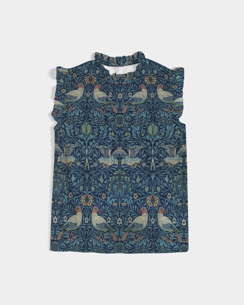 Top con maniche a volant William Morris Birds da donna / Camicie carine / Abbigliamento ispirato all'arte / Regali a tema uccelli / Camicia artistica / Camicetta da lavoro / Design vintage immagine 3