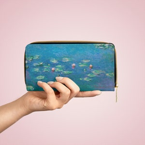 Cartera con cremallera de nenúfares de Monet / Regalos artísticos / Regalos inspirados en el arte / Pintados / Accesorios geniales / Regalos para ella / Cuero sintético