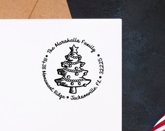 Christmas Tree Address Stamp | Holiday Tree Self-Inking Address Stamp | Decorative Tree Address Stamp | Christmas Address Stamp