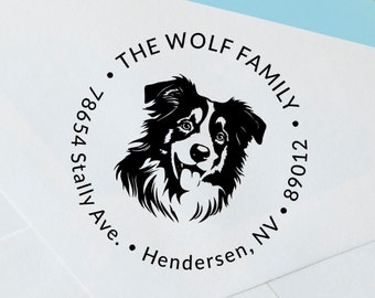 Custom Australian Shepherd Stamp | Australian Shepherd Custom Self-Inking Stamp | Custom Australian Shepherd Address Stamp | Dog Stamp