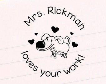 Dog Loves Your Work Personalized Stamp | Custom Puppy Teacher Stamp | Classroom Custom Stamp | Dog Teacher Stamp Custom | Custom Dog Stamp