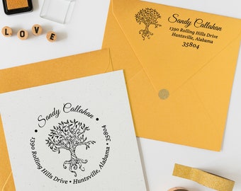 Personalized Address Stamp | Custom Self-Inking Stamp | Rooted Tree Stamper | Realtor Closing Gift | Wedding | Housewarming Gift