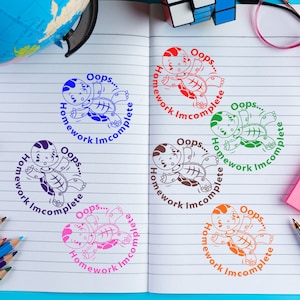 Turtle Teacher Stamp: Oops Homework Incomplete Grading Stamp