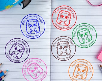 Personalized Teacher Stamp: Hedgehog Pun, Custom Classroom Stamp