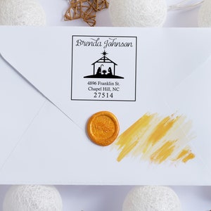 Timbre de Noël de la Nativité | Timbre de Noël de l'Enfant Jésus | Tampon d'adresse pour la Nativité des Fêtes | Tampon de Noël personnalisé pour la Nativité | Meilleure vente