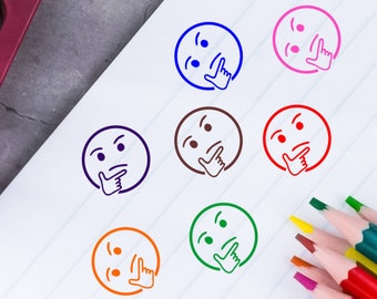 Thinking Emoji Teacher Stamp | .625" Round - Lipstick Size | Self-Inking Emoji Stamper | Traditional Hand Stamp | Teacher Stamp
