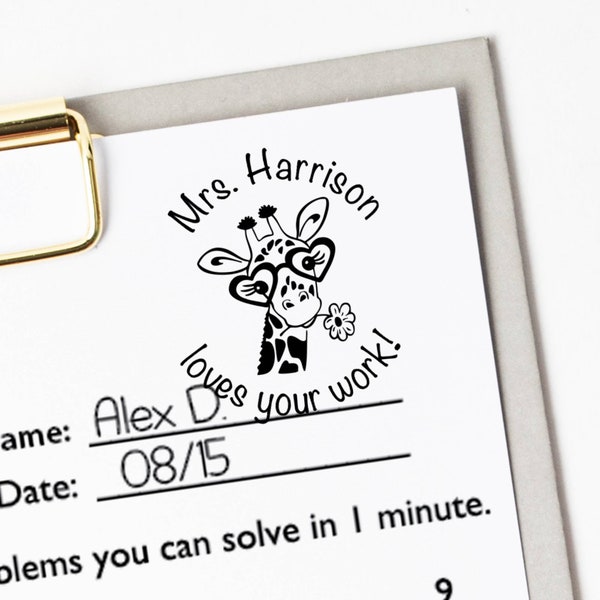 Teacher Giraffe Personalized Stamp | Custom Teacher Giraffe Stamp | Classroom Daisy Custom Stamp | Personalized Giraffe Teacher Stamp